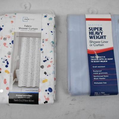 Mainstays Fabric Shower Curtain & Heavy Weight Shower Liner - New