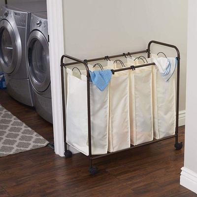 Quad Laundry Sorter: Antique Bronze Finish Lift-Out Bags & Rolling Casters - New