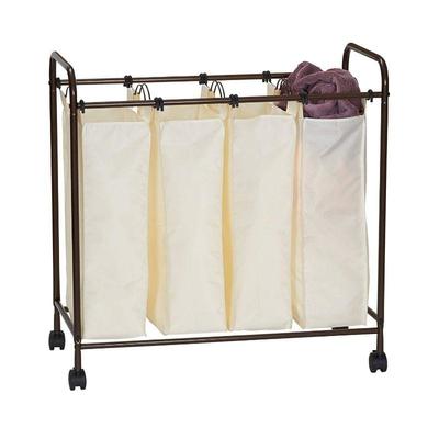 Quad Laundry Sorter: Antique Bronze Finish Lift-Out Bags & Rolling Casters - New