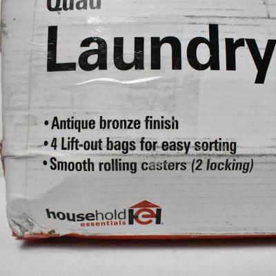 Quad Laundry Sorter: Antique Bronze Finish Lift-Out Bags & Rolling Casters - New