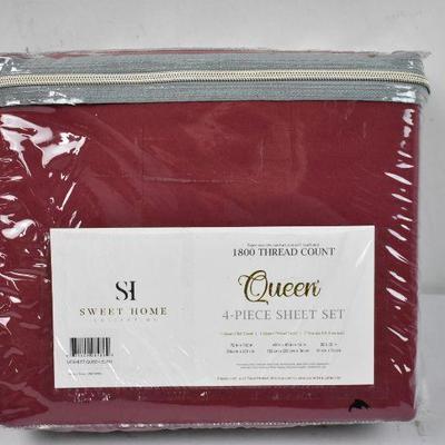 Queen Size Sheet Set, 1800 TC, Burgundy, by Sweet Home - New