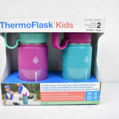Thermos Flask Kids Set of 2, 14 oz Each. Pink/Blue - New