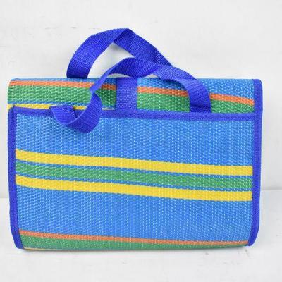 Camco Handy Mat w/ Carrying Strap, Beaches, RV Outings, Blue Stripe - New