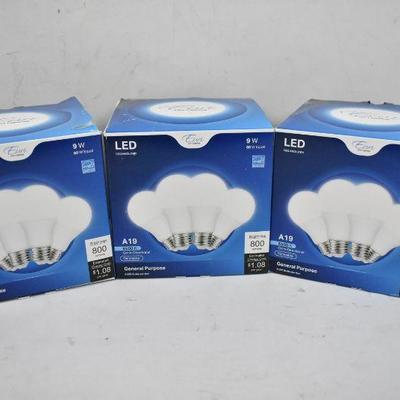 12 LED Light Bulbs, General Purpose 9W = 60W Brightness=800 Lumens - New