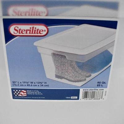 2x Sterilite Clear 90 Quart Bins with White Lids - New