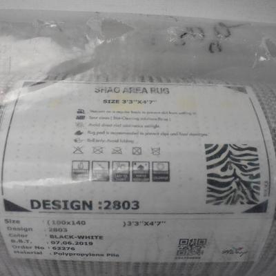Ottomanson Zebra Design High Pile Soft Shag Rug, Black & Ivory, 3'3
