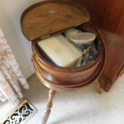 Oak Furkin Bucket Sewing Cabinet with Legs