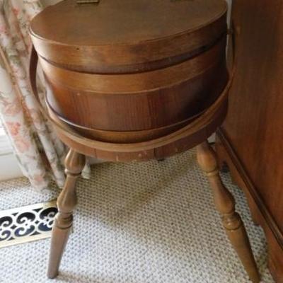 Oak Furkin Bucket Sewing Cabinet with Legs