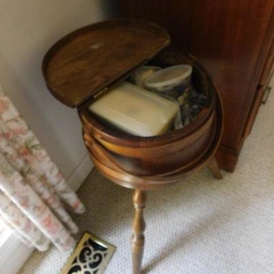 Oak Furkin Bucket Sewing Cabinet with Legs