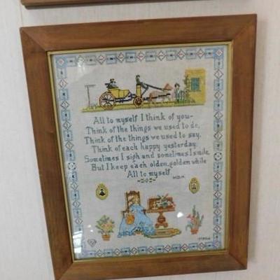  Framed Needle Work Art 'All to Myself' Poem