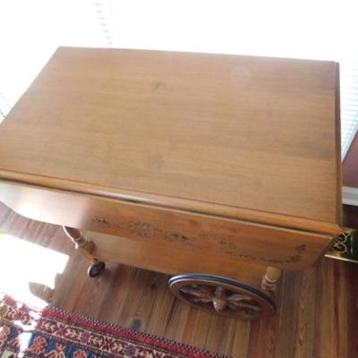 Vintage Solid Wood Maple Drop Leaf Cart 29