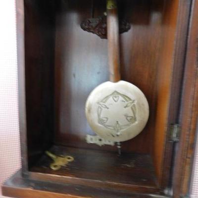 Vintage Solid Wood Case German Wall Clock in Working Condition 22
