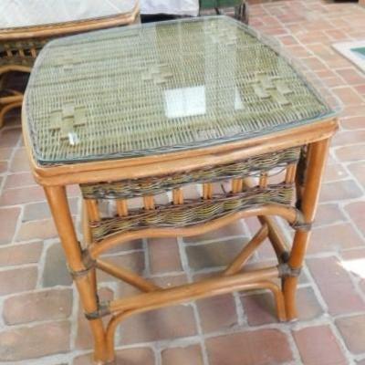 2 of 2:  Quality Authentic Rattan Wicker Patio Side Table with Glass Top 27