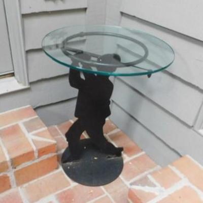 Metal Cutout Golfer Glass Top Side Table 18