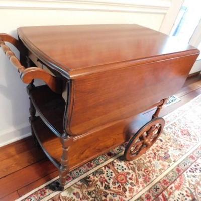 Solid Wood Mahogany Drop Leaf Tea Cart 32