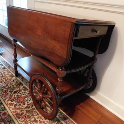 Solid Wood Mahogany Drop Leaf Tea Cart 32"x18" (40" with Leaves Up) x 29"