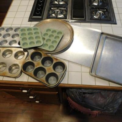 Large Collection of Baking Sheets and Muffin Pans