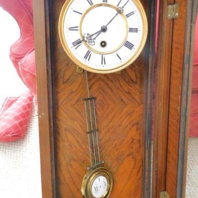 German Wall Clock with Solid Wood Case and Enamel Face (Not Working)