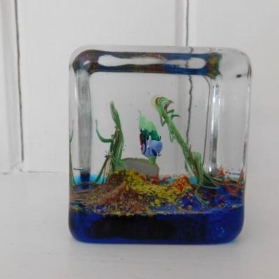Italian Murano Glass Aquarium Paperweight 3"x3"