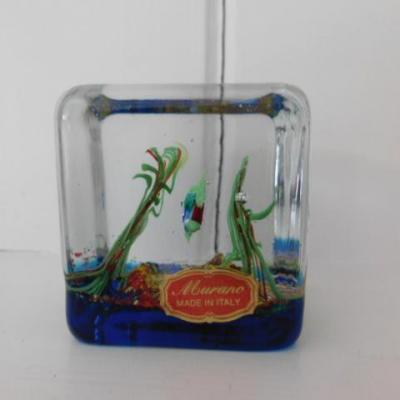 Italian Murano Glass Aquarium Paperweight 3"x3"
