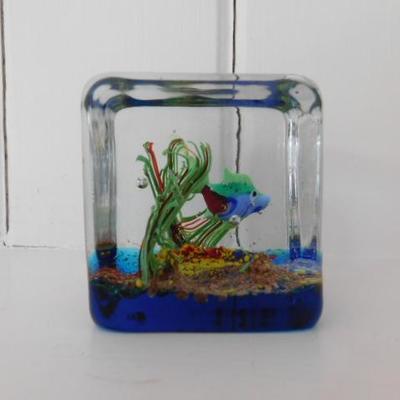 Italian Murano Glass Aquarium Paperweight 3"x3"