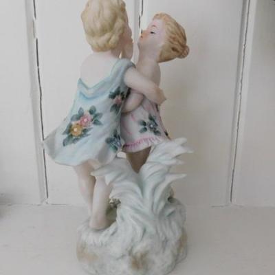 French Ceramic Statuette of Flower Dressed Girls 9"
