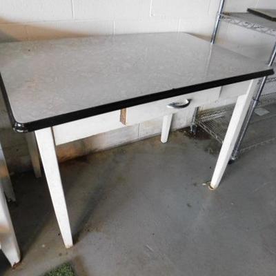 Metal Enamel Top Table with Wood Frame and Drawer 39"x25"x29"