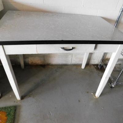 Metal Enamel Top Table with Wood Frame and Drawer 39"x25"x29"