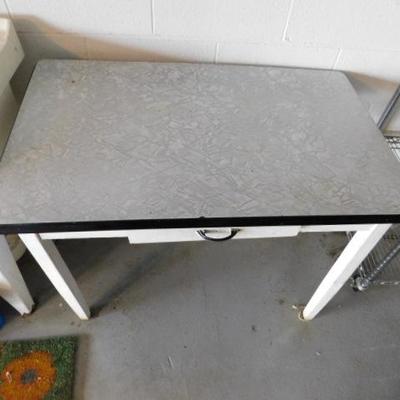 Metal Enamel Top Table with Wood Frame and Drawer 39"x25"x29"