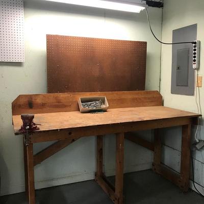 Lot 129 - Workshop Bench, Pegboards and Light