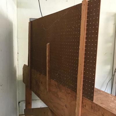 Lot 129 - Workshop Bench, Pegboards and Light