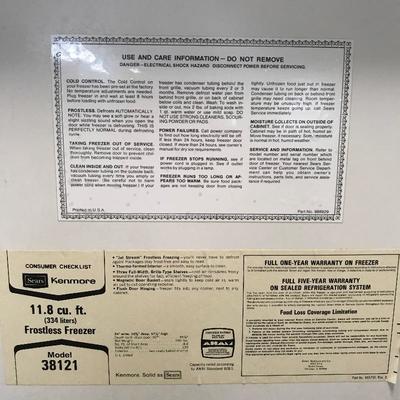Lot 130 - Kenmore Frostless Freezer