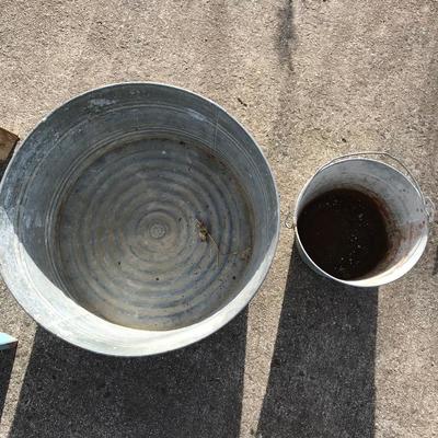 Lot 134 - Saw Horse, Bench and Galvanized Buckets