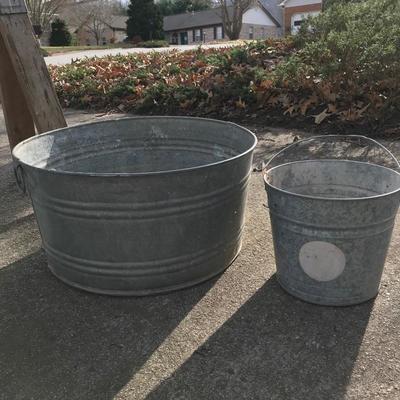 Lot 134 - Saw Horse, Bench and Galvanized Buckets