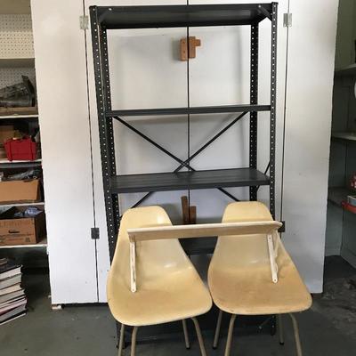 Lot 140 - Metal Shelf with Vintage Fiberglass Chairs