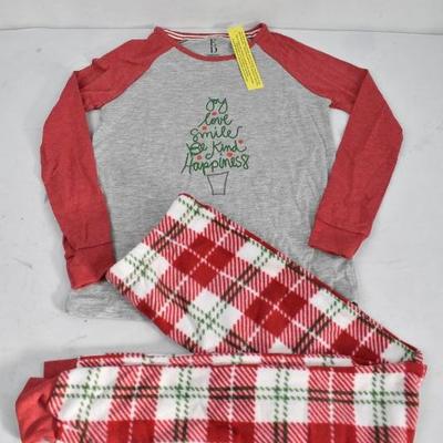 Children's Pajama Set, Red & Gray Christmas, Size Large 10-12 - New