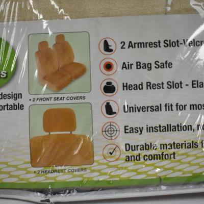Car Seat Covers for 2 Seats & 2 Headrests, Beige Premium - New - $28 Retail