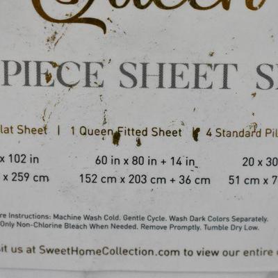 6 Piece Microfiber Egyptian Quality Deep Pocket Sheet Set, White, Queen - New