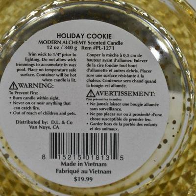 2 Candles in Glass Jars: Gold Holiday Cookie & Green Evergreen - New