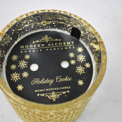 2 Candles in Glass Jars: Gold Holiday Cookie & Green Evergreen - New