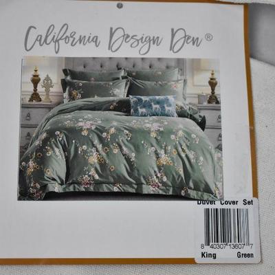 King Size Duvet Cover Set, Cotton, Green, 3 Piece - New, $54 Retail