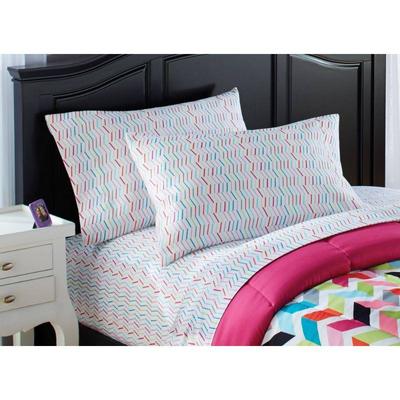 Queen Size 7 Pc Bedding Set: Bright Chevron Bed in a Bag, $50 Retail - New