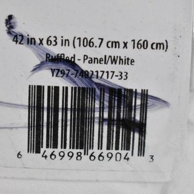 White Curtain Panel, Ruffled, by Your Zone: 42" x 63" - New, Open Package