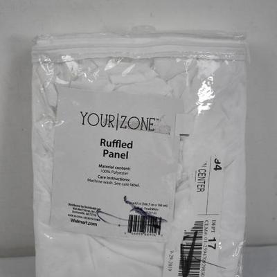White Curtain Panel, Ruffled, by Your Zone: 42" x 63" - New, Open Package