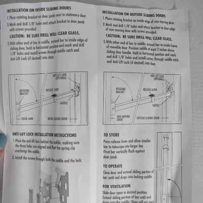 Ideal Patio Door Security Bar - New