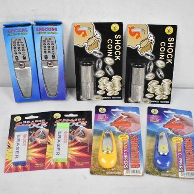 8 Practical Joke Shocking Toys: Remotes, Coin Sets, Erasers, & Clippers - New