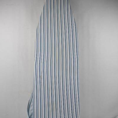 White Ironing Board with Blue/White Striped Cover