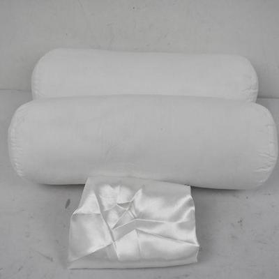 2 Pillows: Bolster/Neck with 1 Silky Satin Cover - New Condition
