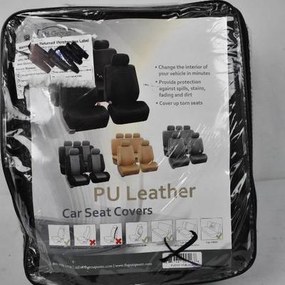 Car Seat Covers, Full Set, Black Faux Leather - Slight Damage as Shown