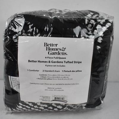 BH&G Tufted Stripe Full/Queen Comforter Bedding Set, No Shams, Black & White